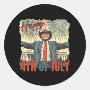 Pegatina Redonda Feliz 4 De Julio Día De La Independencia De Trump 