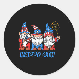 Pegatina Redonda Feliz 4 de julio Día del Orgullo Patriótico Gnomes