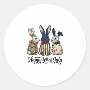 Pegatina Redonda Feliz 4 de julio Diseño de camisa de conejo patrió