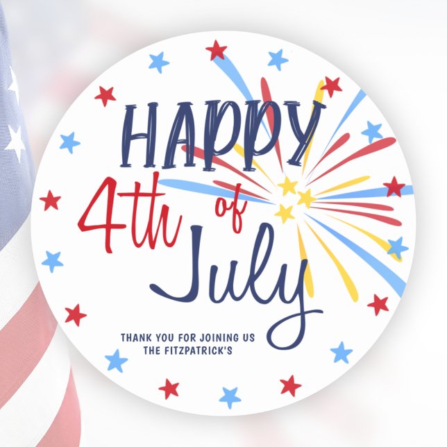 Pegatina Redonda Feliz 4 De Julio Fiesta De Celebración (Happy 4th Of July Celebration Party Classic Round Sticker)