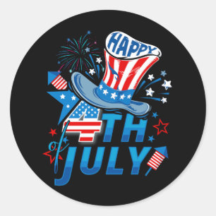 Pegatina Redonda Feliz 4 de julio, la bandera patriótica estadounid