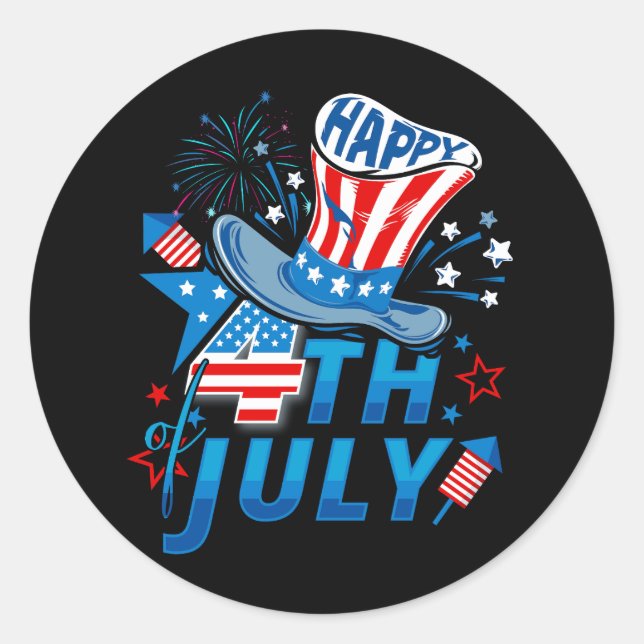 Pegatina Redonda Feliz 4 de julio, la bandera patriótica estadounid (Anverso)