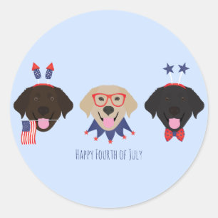 Pegatina Redonda Feliz 4 De Julio Labrador Recupera Perros