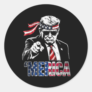 Pegatina Redonda Feliz 4 De Julio Merica Trump Bandera Estadouniden