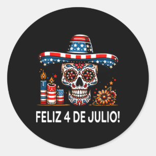 Pegatina Redonda Feliz 4 De Julio Mexicana Latina Orgullosa Bandera