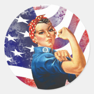Pegatina Redonda Feliz 4 de julio, mujer independiente
