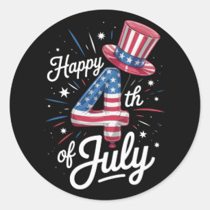 Pegatina Redonda Feliz 4 de julio Patriótico Bandera Americana EE. 