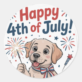 Pegatina Redonda "Feliz 4 de julio" Perro adorable
