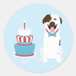 Pegatina Redonda Feliz 4 de julio Perro Rojo Azul Blanco