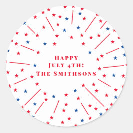 Pegatina Redonda Feliz 4 de julio, Personalizado de fuegos artifici