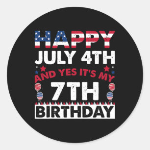 Pegatina Redonda Feliz 4 de julio y sí, es mi séptimo cumpleaños