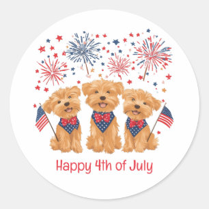 Pegatina Redonda Feliz 4 De Julio Yorkie Dogs