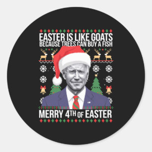 Pegatina Redonda Feliz 4 de Pascua Divertido Biden Feo Navidad T S