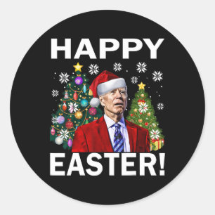 Pegatina Redonda Feliz 4 de Pascua Divertido Joe Biden Navidad Feo