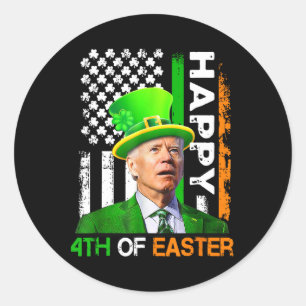 Pegatina Redonda Feliz 4 de Pascua Joe Biden Bandera de EE. UU. Muj