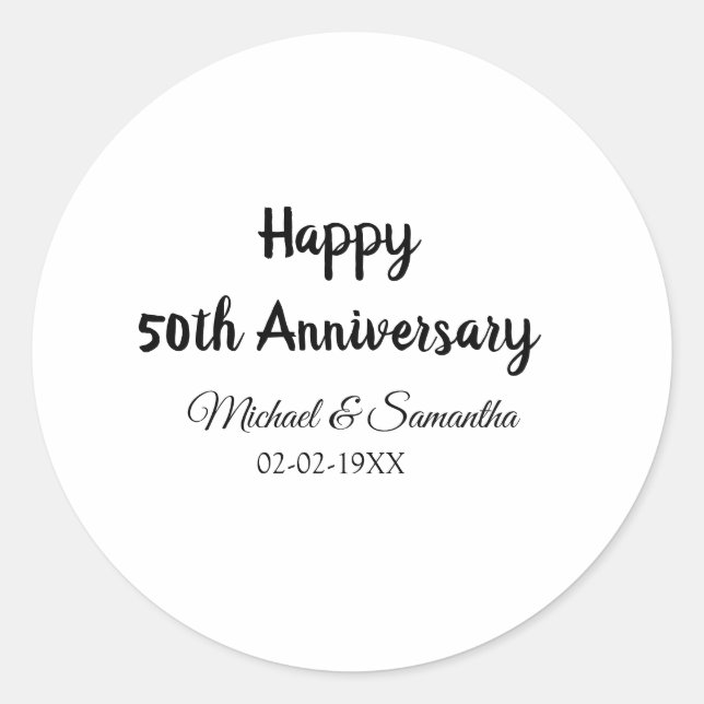 Pegatina Redonda Feliz 50 aniversario agregar nombre de la pareja f (Anverso)