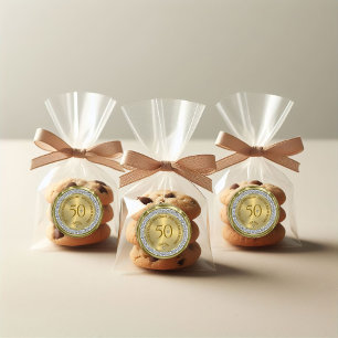 Pegatina Redonda Feliz 50° aniversario de diamantes y oro boda