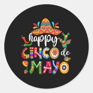 Pegatina Redonda Feliz 5 Camisas De Mayo Cinco Viva México Para Hom