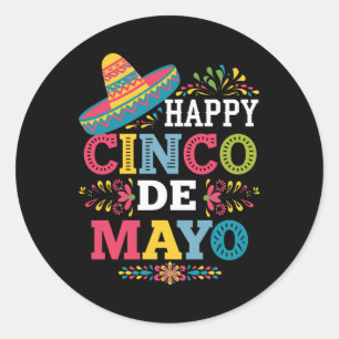 Pegatina Redonda Feliz 5 De Mayo Para Que Fiesta Viva México Cinco