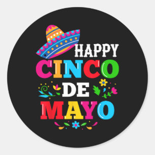 Pegatina Redonda Feliz 5 De Mayo Vamos a Fiesta Viva México Cinco D