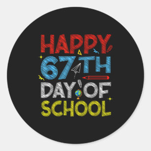 Pegatina Redonda Feliz 67º Día De Escuela - Estudiantes Maestros Di