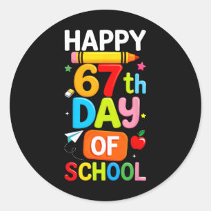 Pegatina Redonda Feliz 67º día de escuela para maestros niños seis