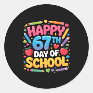 Pegatina Redonda Feliz 67º día de escuela Profesor Estudiante Desi