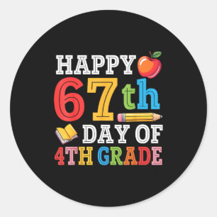 Pegatina Redonda Feliz 67º día de maestro de 4º grado Estudiante 67
