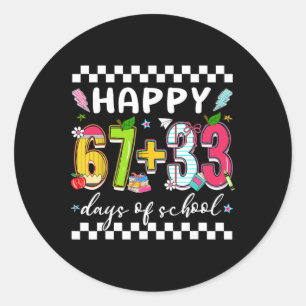 Pegatina Redonda Feliz 67 + 33 Días De Escuela Divertido 67 Meme Ch