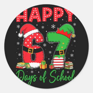 Pegatina Redonda Feliz 67 Días De Colegio Seis Siete 67 Navidad San