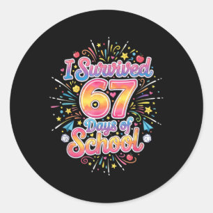 Pegatina Redonda Feliz 67 Días De Escuela Meme100 Día De Escuela Co