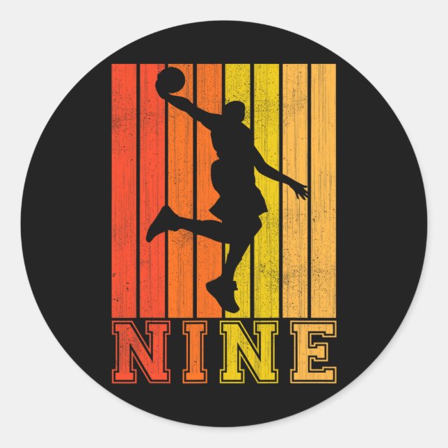 Pegatina Redonda Feliz 9° cumpleaños decoraciones para niños básque (Anverso)