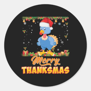 Pegatina Redonda Feliz Acción de Gracias Turquía Santa Elf Chris de