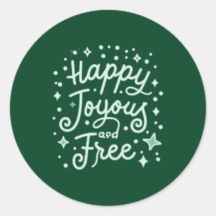 Pegatina Redonda Feliz, alegría, libertad, gracias, Navidades