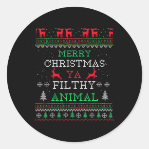 Pegatina Redonda Feliz animal navideño ya Navidad Familia Pajama