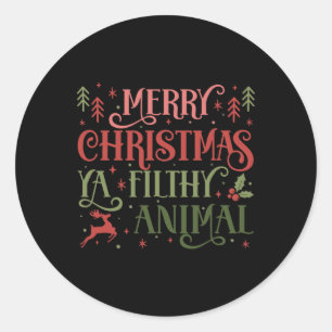 Pegatina Redonda Feliz animal navideño ya navideño pajama feo