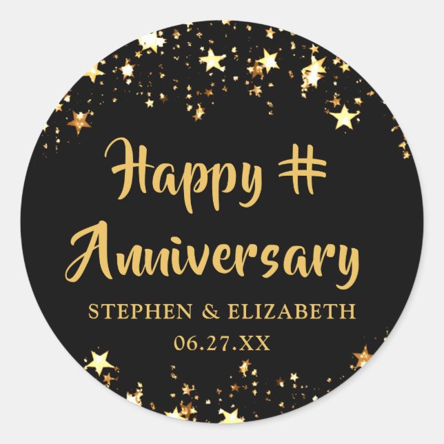 Pegatina Redonda FELIZ ANIVERSARIO A Cualquier Año Nombrado Black G (Anverso)