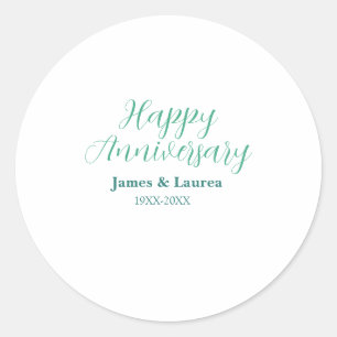 Pegatina Redonda Feliz aniversario boda nombre fecha año simple mi