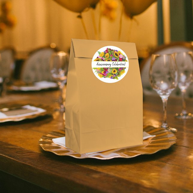 Pegatina Redonda Feliz Aniversario  Ramo Colorido  Personalizado (round sticker template)