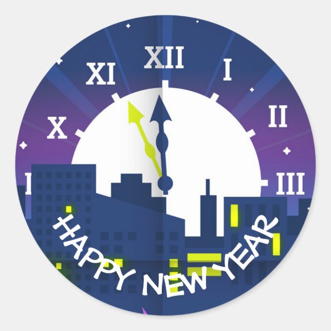 Pegatina Redonda Feliz Año Nuevo  (Anverso)
