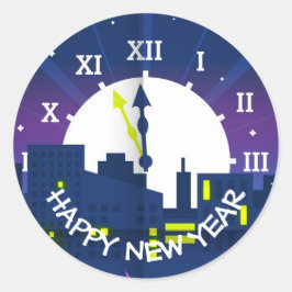 Pegatina Redonda Feliz Año Nuevo 