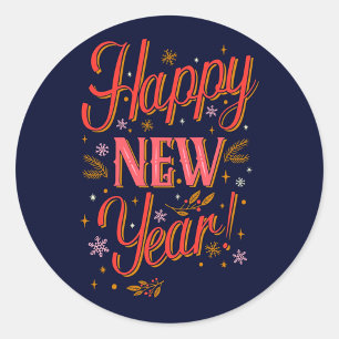 Pegatina Redonda Feliz Año Nuevo 