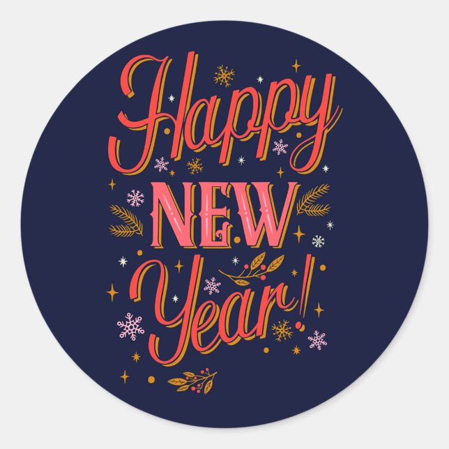 Pegatina Redonda Feliz Año Nuevo  (Subido por el creador)