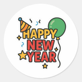 Pegatina Redonda Feliz Año Nuevo