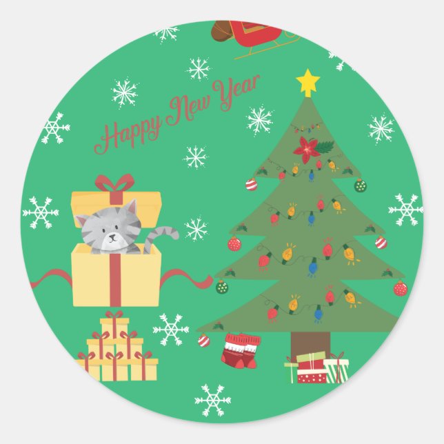 Pegatina Redonda Feliz Año Nuevo (Anverso)