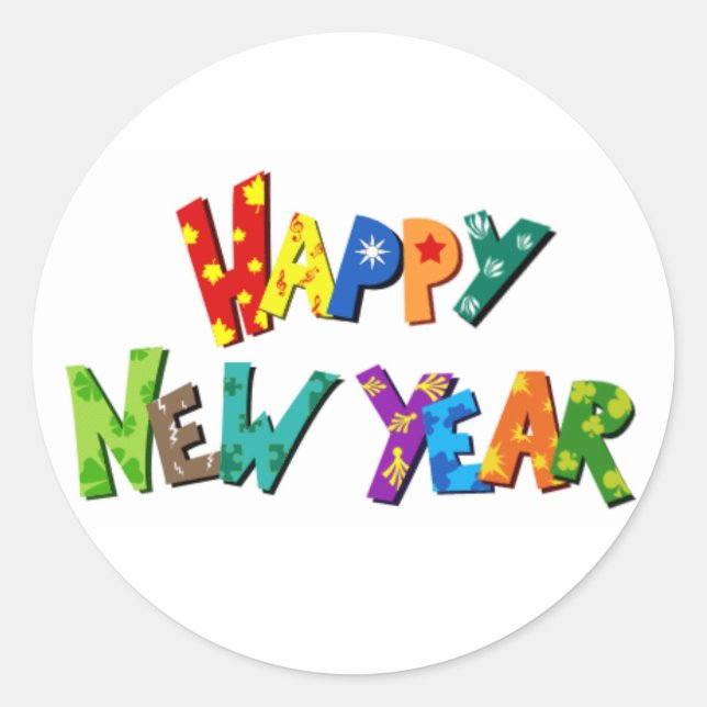 Pegatina Redonda ¡Feliz Año Nuevo! (Anverso)