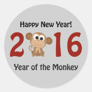 Pegatina Redonda Feliz Año Nuevo 2016 Año del mono