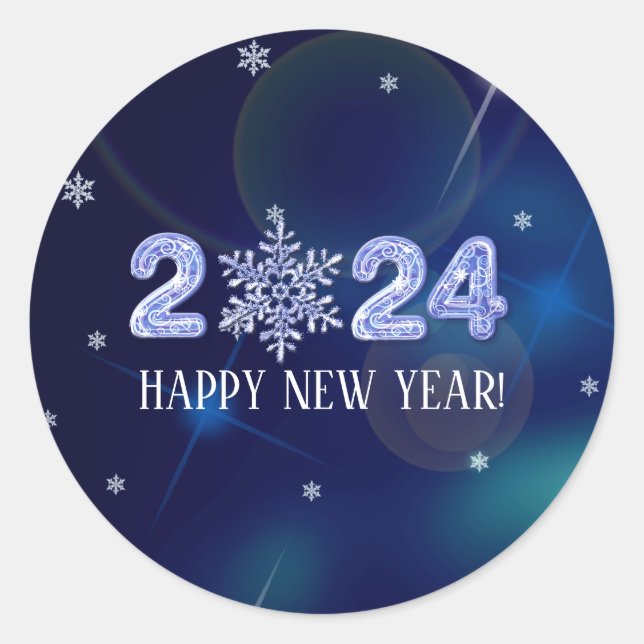 Pegatina Redonda Feliz Año Nuevo 2020. Regalo de diseño de copos de (Anverso)