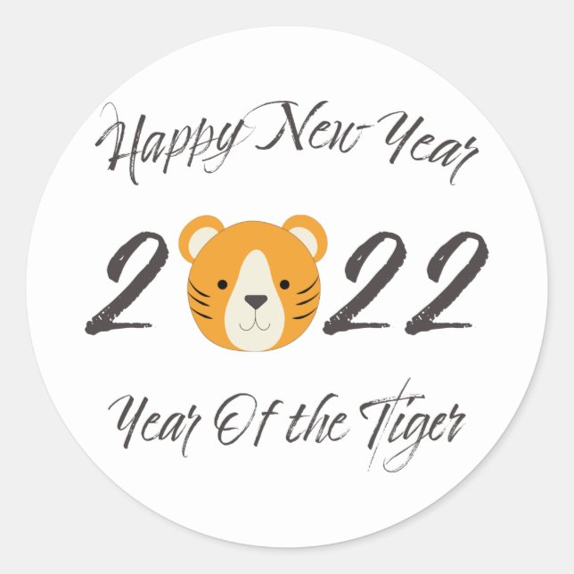 Pegatina Redonda Feliz Año Nuevo 2022, año del tigre (Anverso)