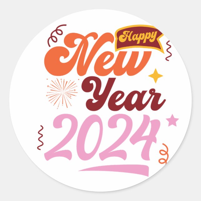 Pegatina Redonda feliz año nuevo 2024 (Anverso)